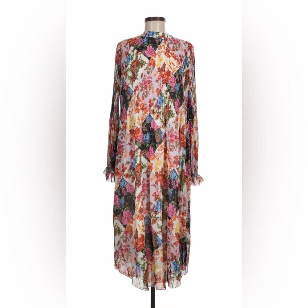 Anthropologie Maeve Shara Pleated Floral Patchwork Midi Dress Boho Medium - Picture 2 of 5